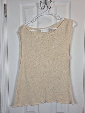Vintage Dana Buchman Cream Linen Cotton Blend Asymmetrical Knit Tank Top Large